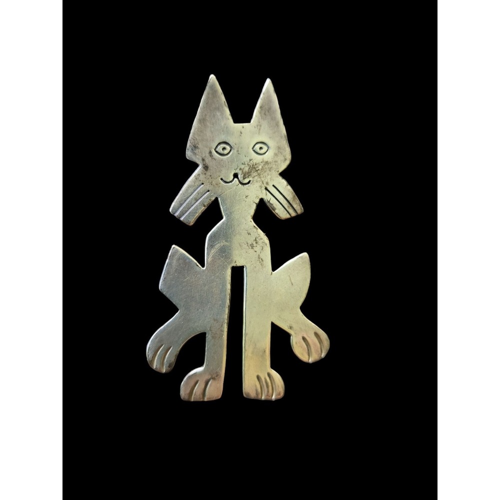 Taxco Sterling Silver 925 Cat Figurine Whimsical Brooch Pin Handcrafted Mexico